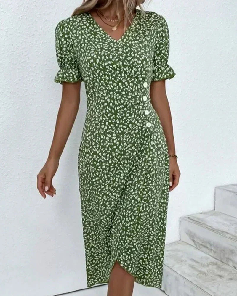 Leah | Ruffle Wrap Button Dress