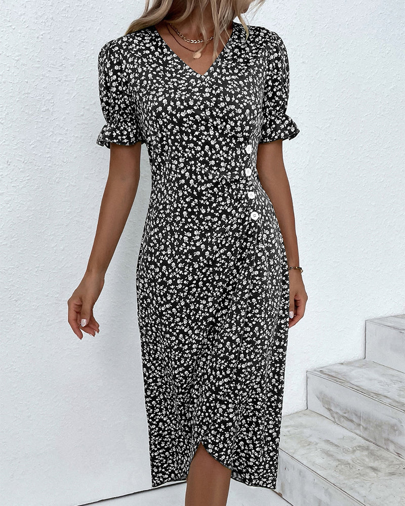 Leah | Ruffle Wrap Button Dress