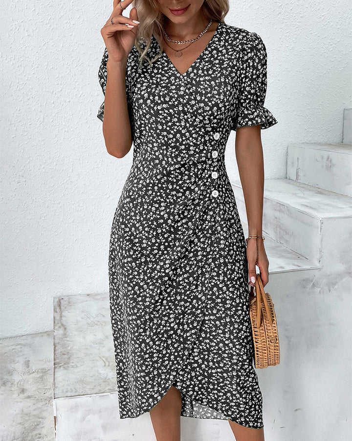 Leah | Ruffle Wrap Button Dress