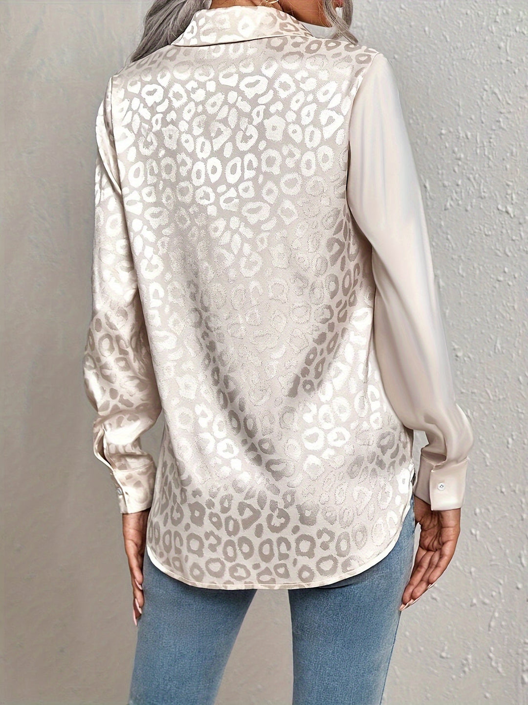 Gwendolyn - Leopard Print Jacquard Two-Tone Satin Button-Up Shirt
