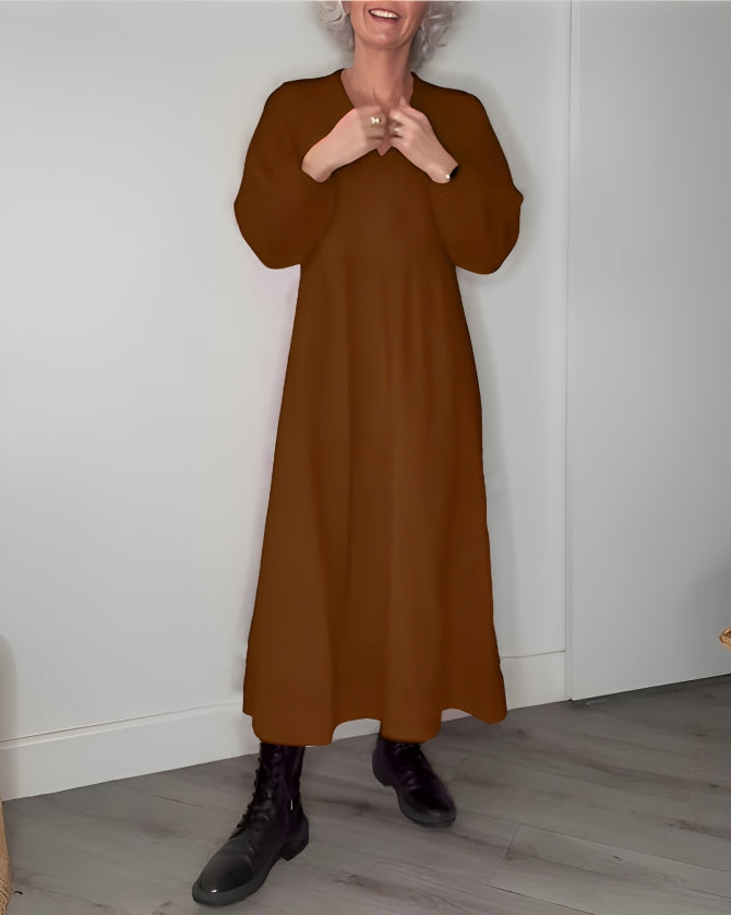 AMANDA – ELEGANT LONG SLEEVE V-NECK MAXI DRESS