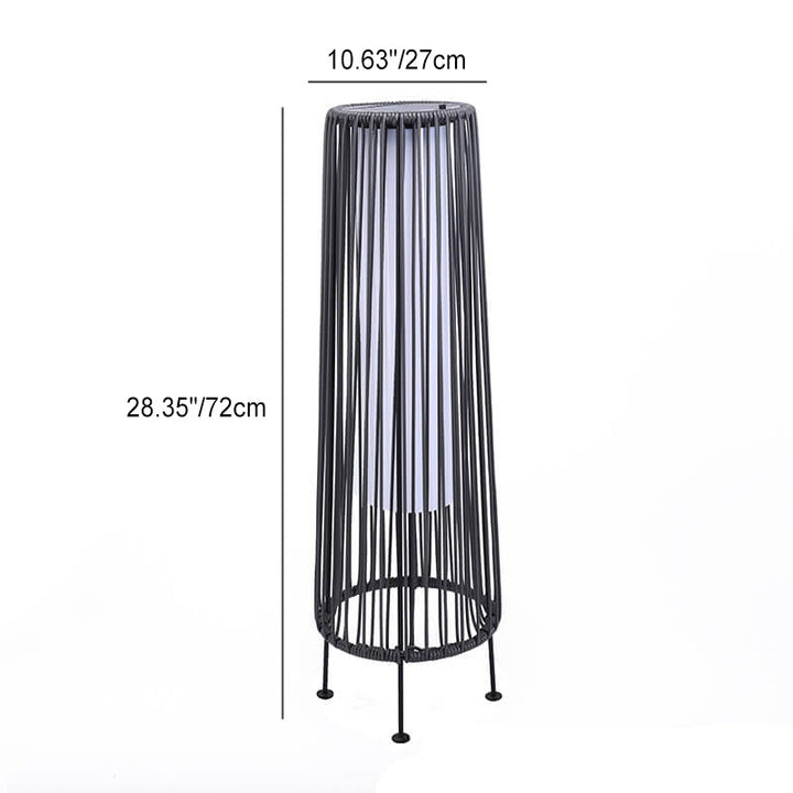 Modern Minimalist Solar Waterproof Round Vertical Pull Strip Iron Rattan LED Standing Floor Lamp For Outdoor Patio | Bowlift