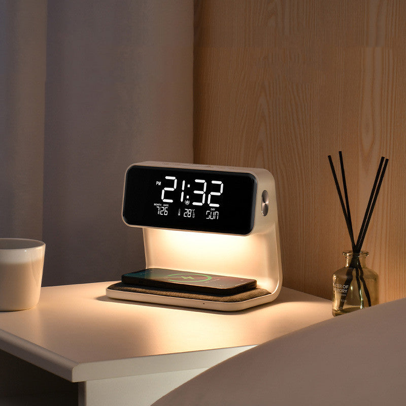 BowLift | 3-in-1 Bedside Lamp with Wireless Charger – LCD Alarm Clock & Touch Dimmable LED Table Lamp