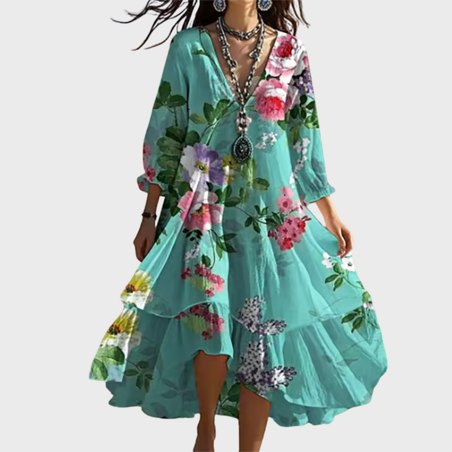 Shanae – Elegant Midi Dress With Floral Pattern