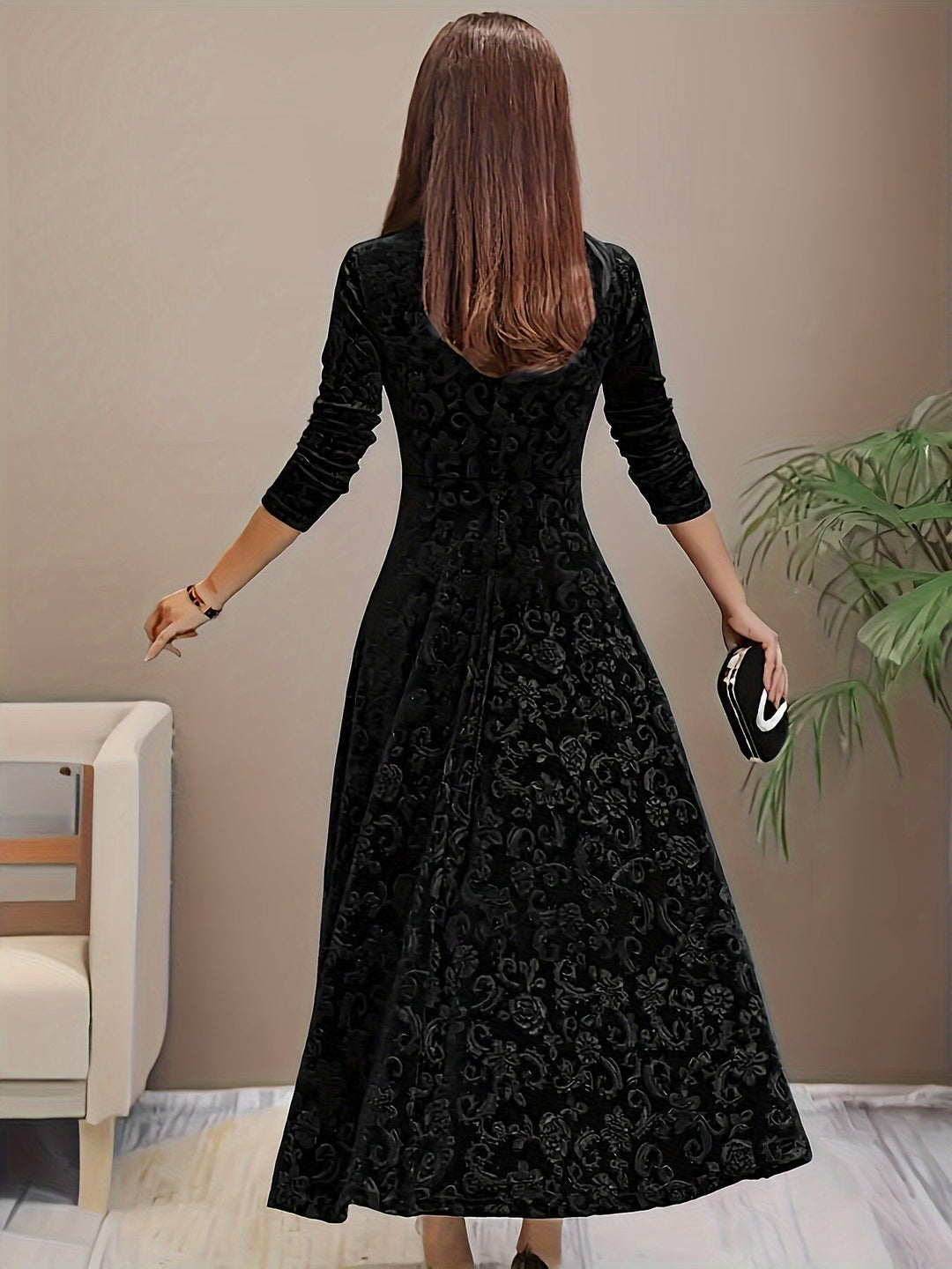 Otsuru - Elegant Velvet Long Sleeve Dress