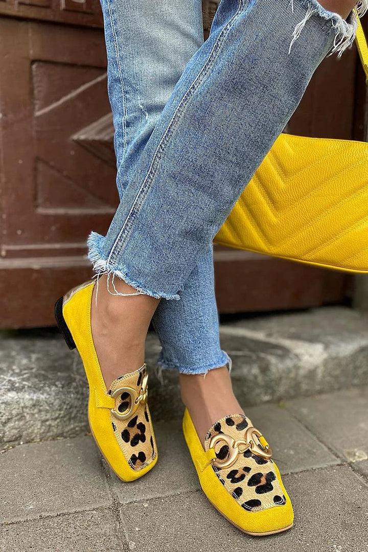 YELLOW LOAFER WITH ANIMAL PRINT DETAIL