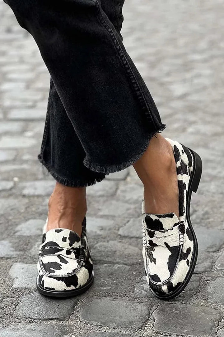 Jordana™ | Cow-patern Loafers