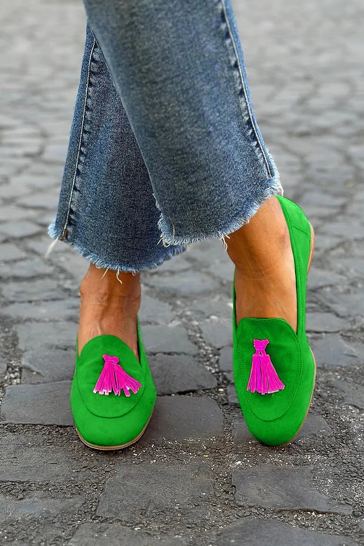 April | Green Loafer With Fuchsia Tassel