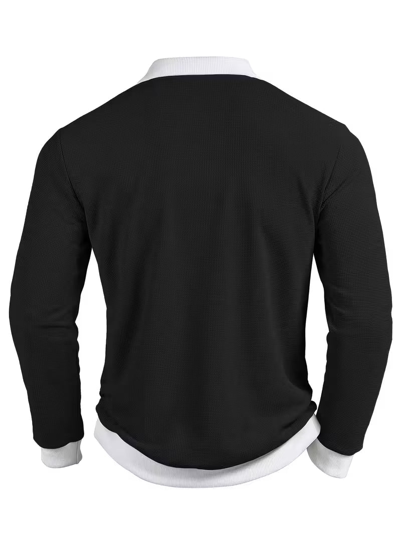 Gennady - Textured Waffle Knit Shirt With Contrast Collar