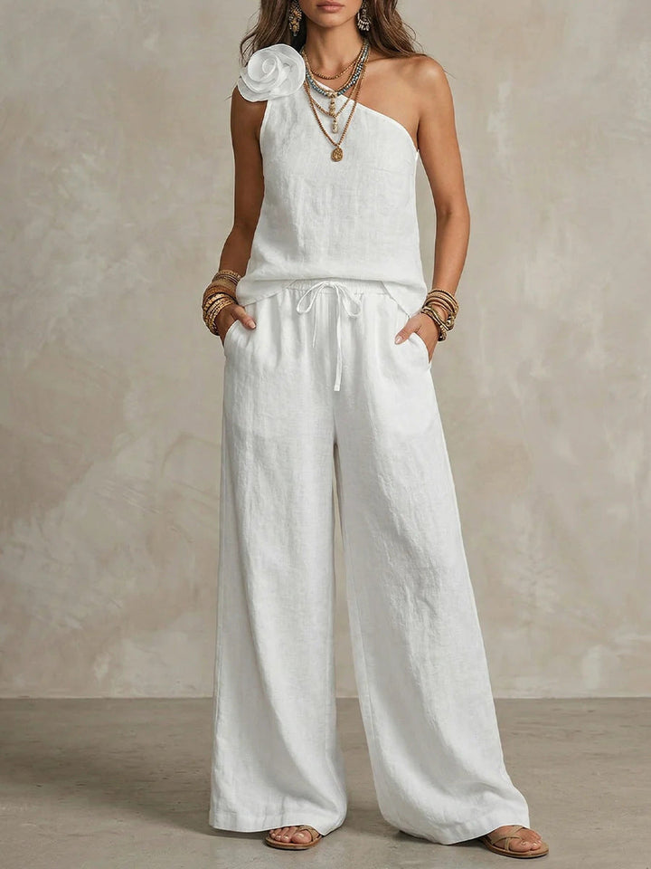 Elegant Two-Tone Set - Sleeveless Shirt and Pants
