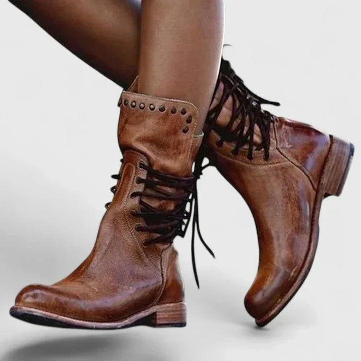 LARA – EDGY LACE-UP MID-CALF BOOTS