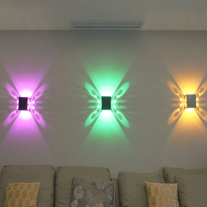 Azura | Modernist LED Wall Lamp Chrome Hollow Butterfly Wall Lamp with Aluminium Shade, Red/Blue/Purple Light