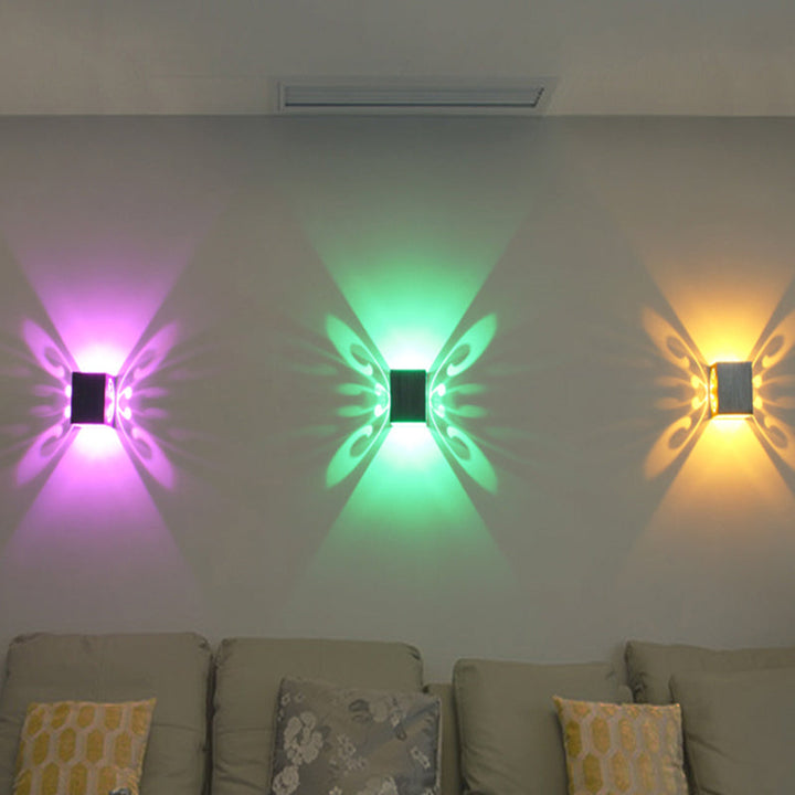 Azura | Modernist LED Wall Lamp Chrome Hollow Butterfly Wall Lamp with Aluminium Shade, Red/Blue/Purple Light