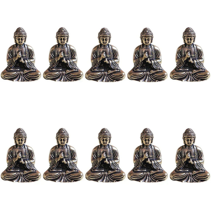 BowLift | 10 piece Miniature Brass Sitting Buddha Statue Figure for Travel Buddhism Worship Home Office Desk Decoration