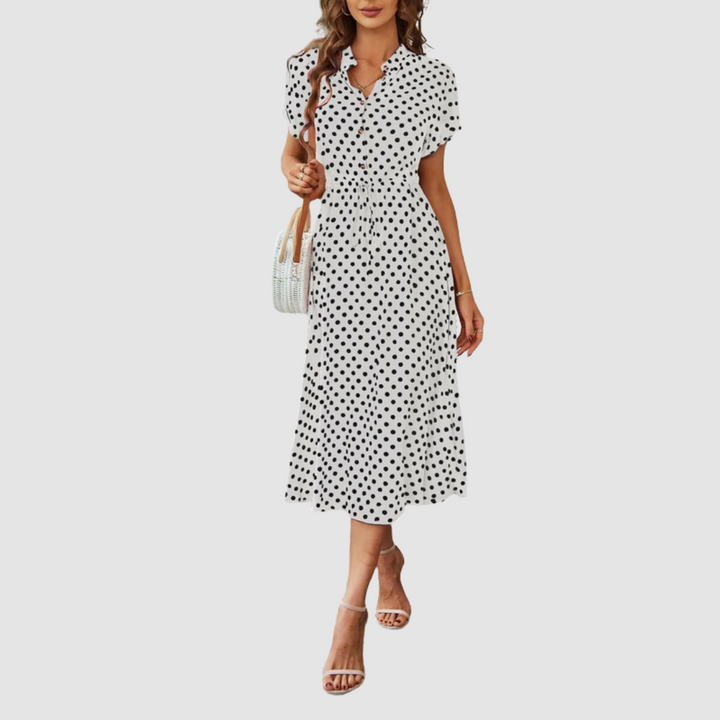 Kristen™ Elegant Polka Dot Midi Dress