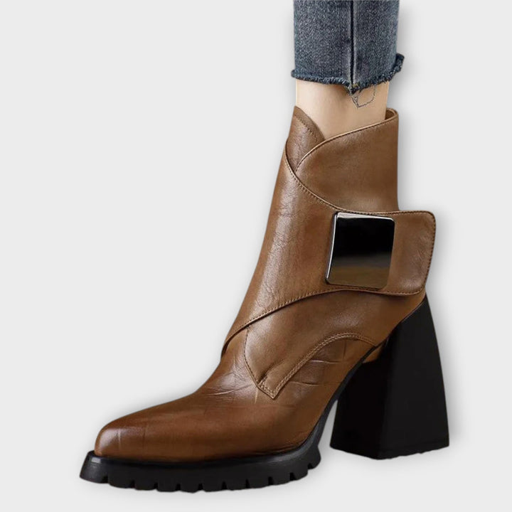 Sleek Chunky-Heel Leather Ankle Boots