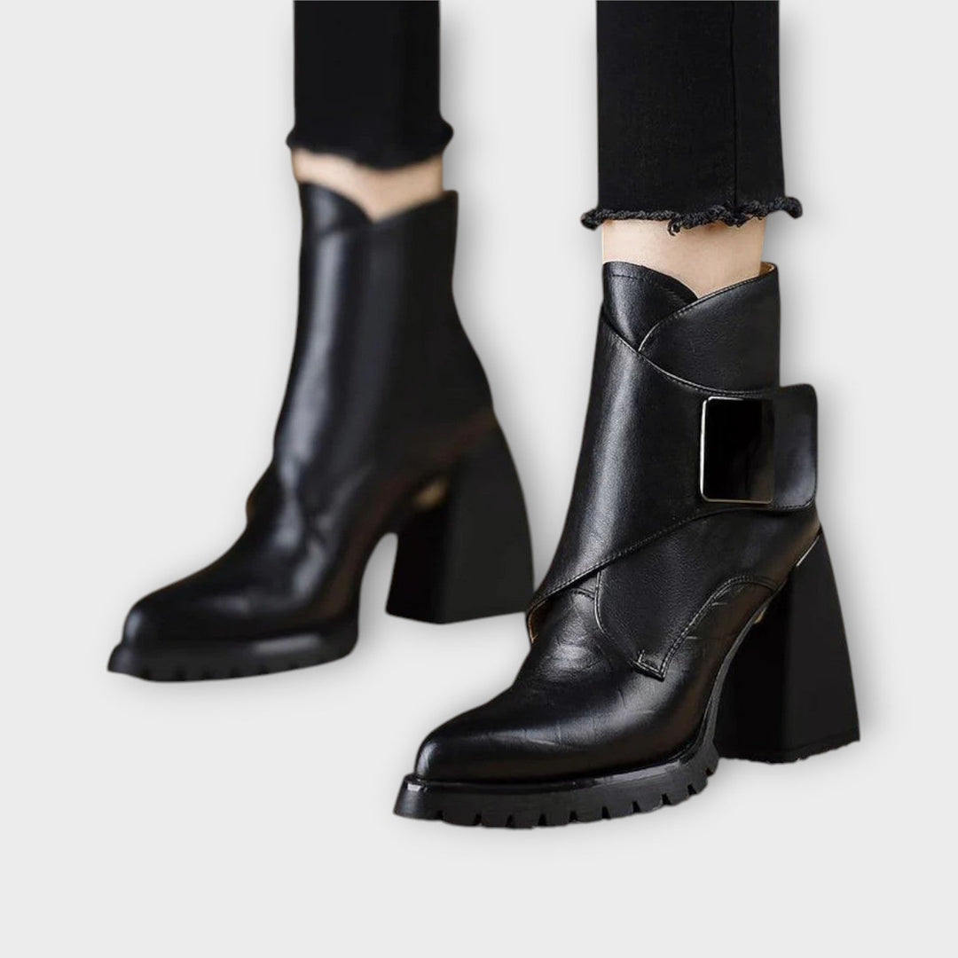 Sleek Chunky-Heel Leather Ankle Boots