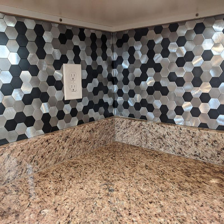 Azura | Modern Tile-Peel & Stick Metal Mosaic Tile Hexagon Peel & Stick Subway Tile