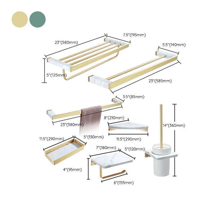 Azura | Polished Brass Bathroom Accessory Set Marble Bathroom Hardware