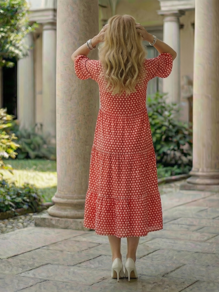 Arlo | Polka Dot Tiered Midi Dress Short Sleeve