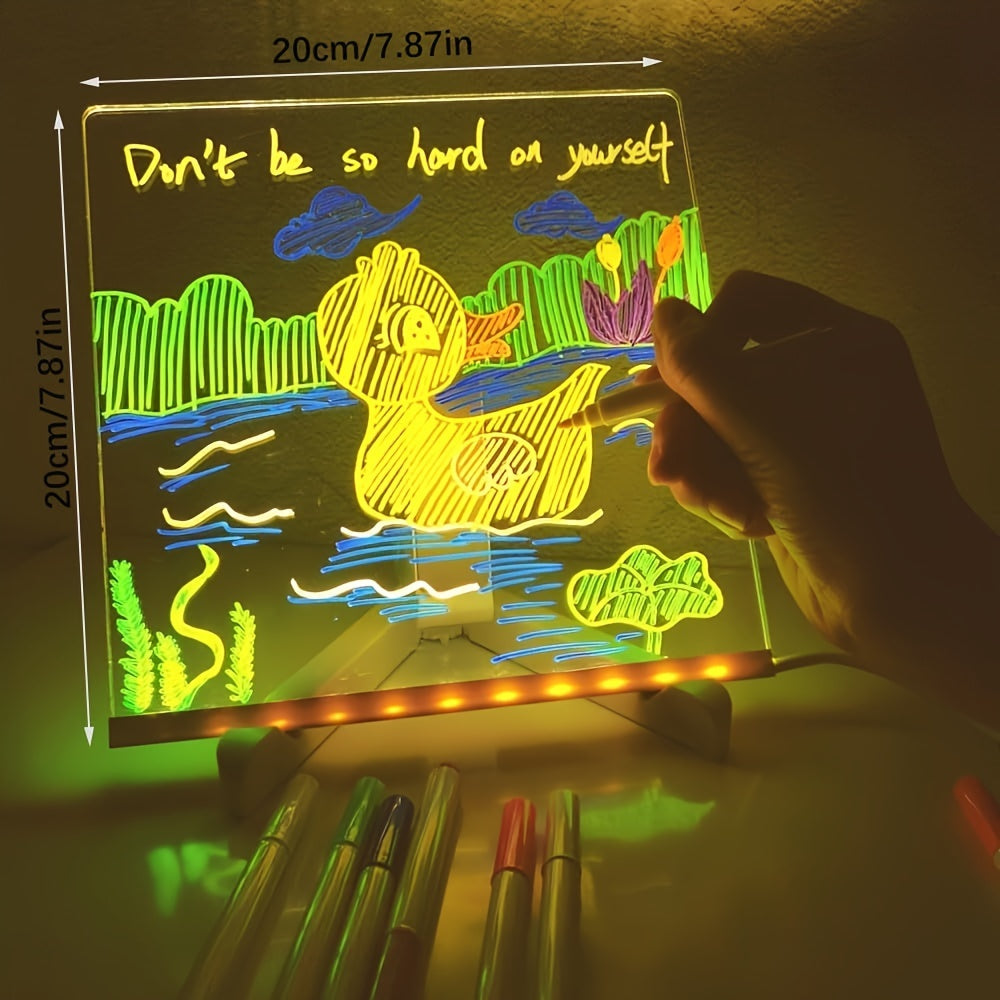 Azura | USB LED Noteboard with 12 Colored Pens - Bright Message Board for Office & Home