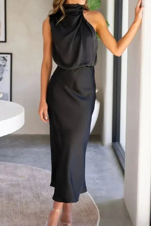 The Elegant Draped Halter Dress
