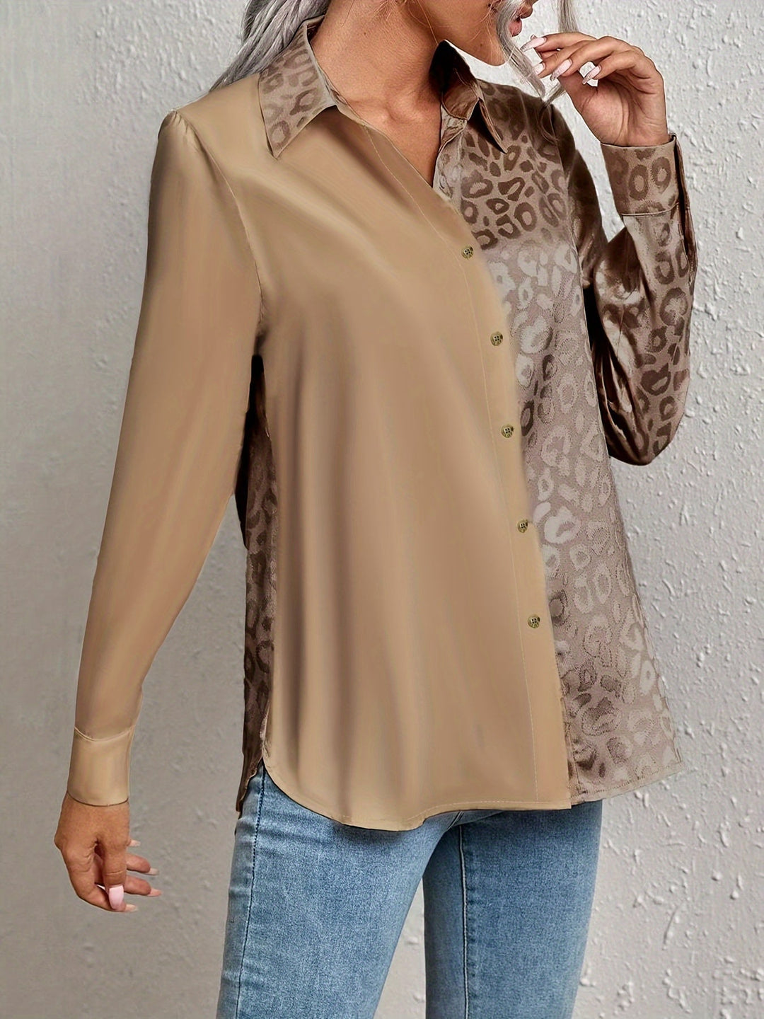 Gwendolyn - Leopard Print Jacquard Two-Tone Satin Button-Up Shirt