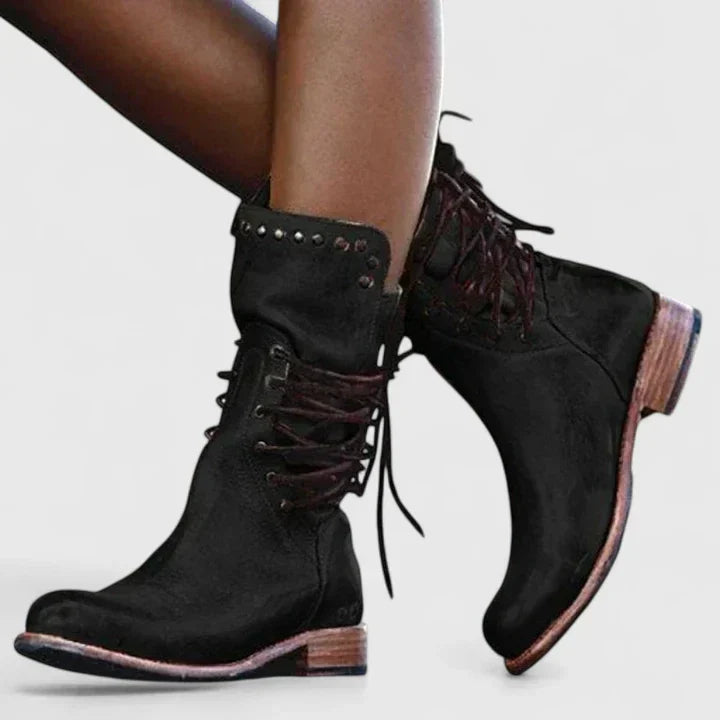 LARA – EDGY LACE-UP MID-CALF BOOTS