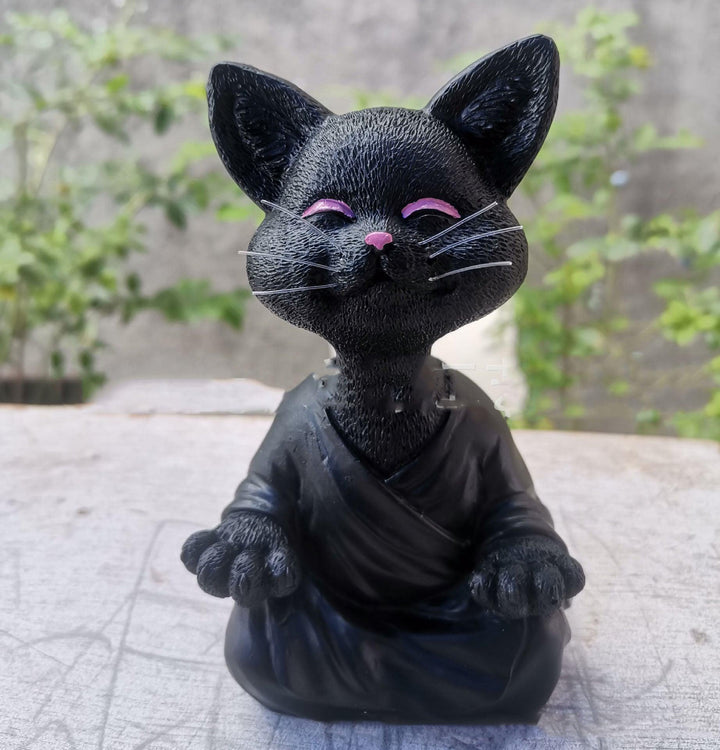 BowLift | Playful Black Buddha Cat Figure Meditation Yoga Collectible Happy Cat Decor Home Garden Decoration Garden Ornament