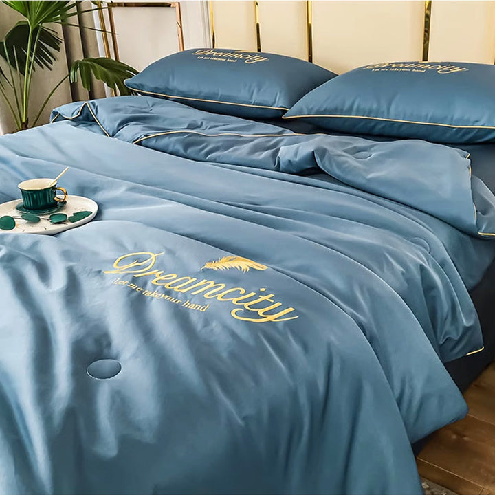 BowLift | Bedding Set Blue Silk Cooling Summer Quilt