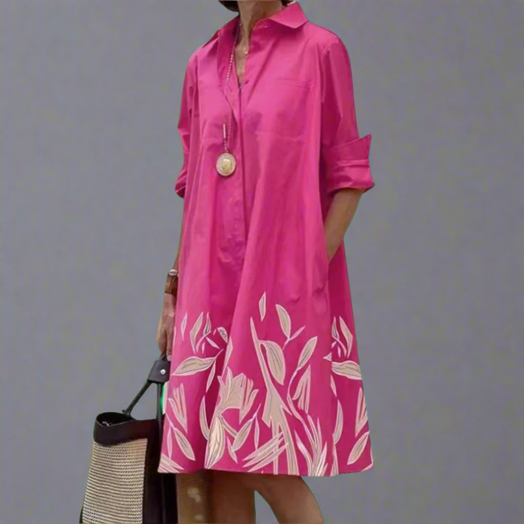 Xyla | Elegant Turn Down Collar Long Sleeve Dress