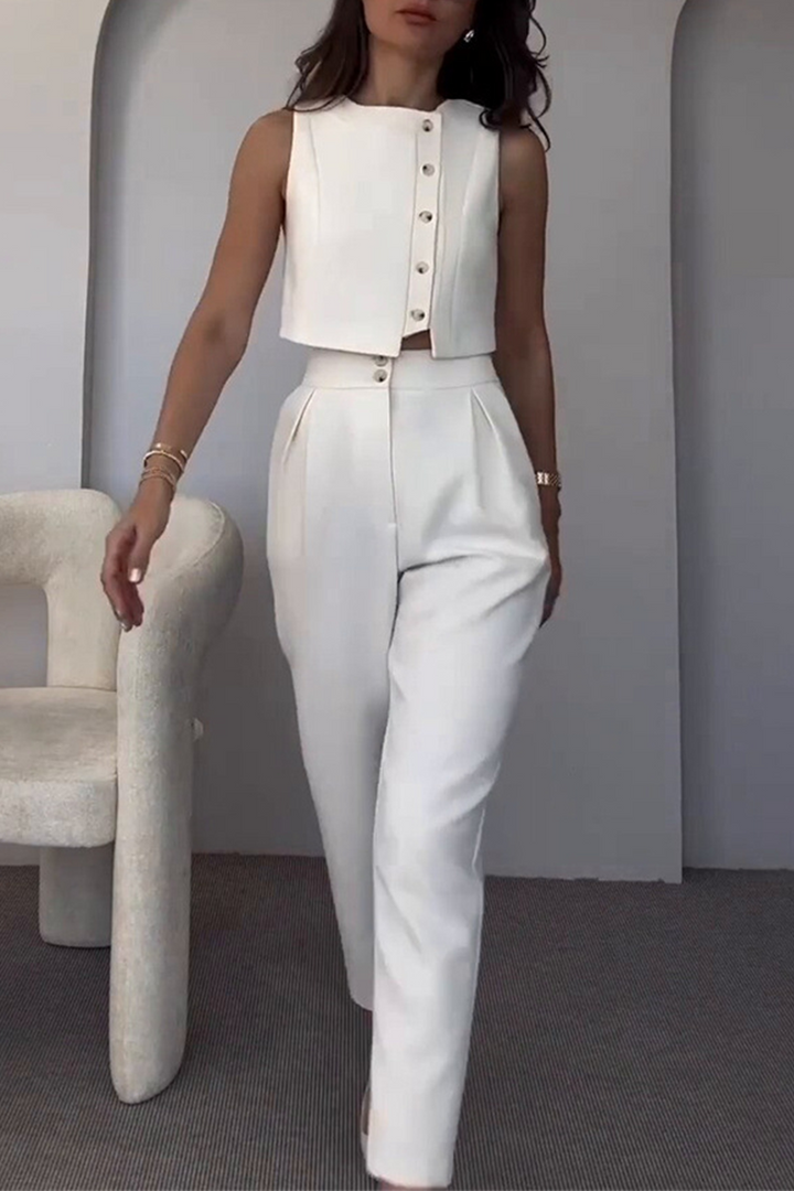 CYRA – CASUAL SOLID COLOR SLEEVELESS TWO-PIECE SET