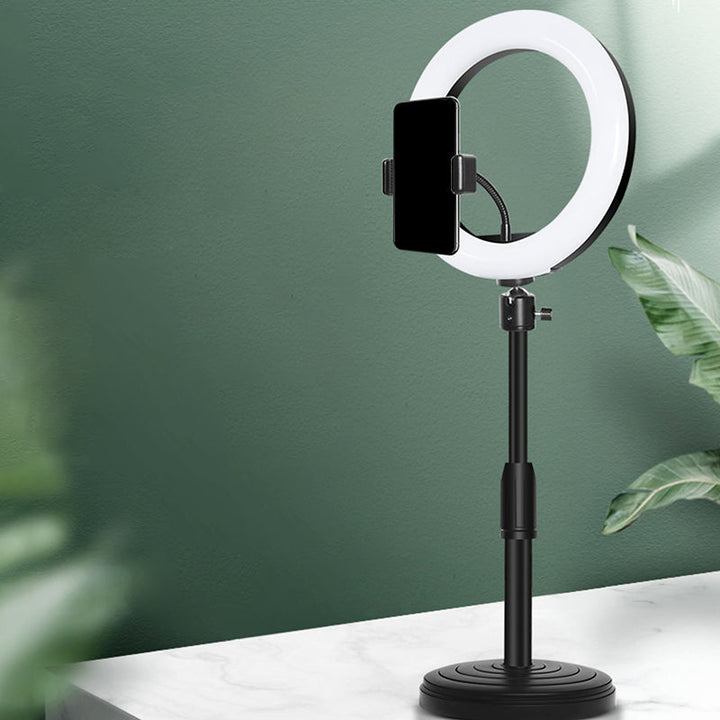 Azura | Minimalistic Circular Make-Up Lamp Metal Mobile Phone Holder USB LED Fill Light in Black