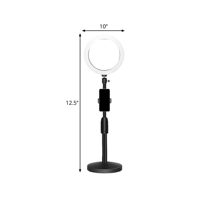 Azura | Minimalistic Circular Make-Up Lamp Metal Mobile Phone Holder USB LED Fill Light in Black