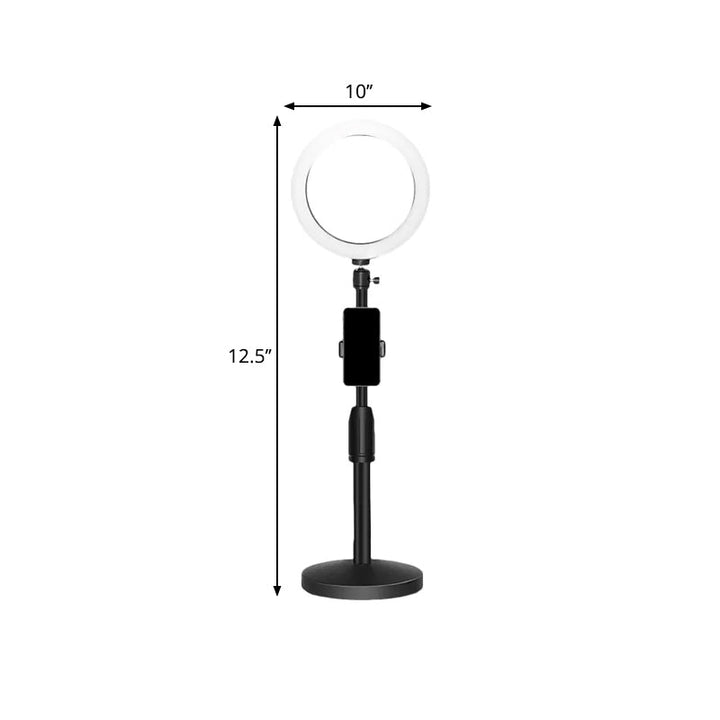 Azura | Minimalistic Circular Make-Up Lamp Metal Mobile Phone Holder USB LED Fill Light in Black