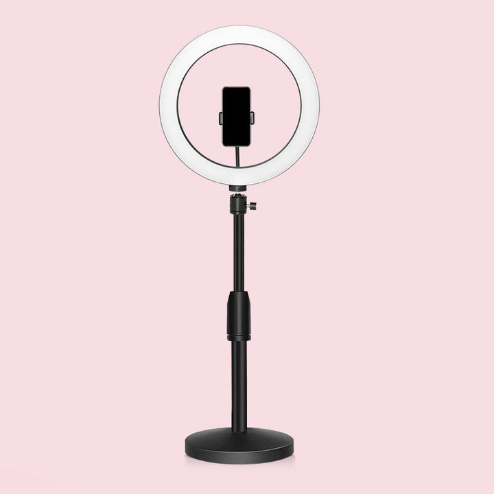 Azura | Minimalistic Circular Make-Up Lamp Metal Mobile Phone Holder USB LED Fill Light in Black