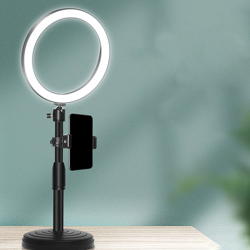 Azura | Minimalistic Circular Make-Up Lamp Metal Mobile Phone Holder USB LED Fill Light in Black