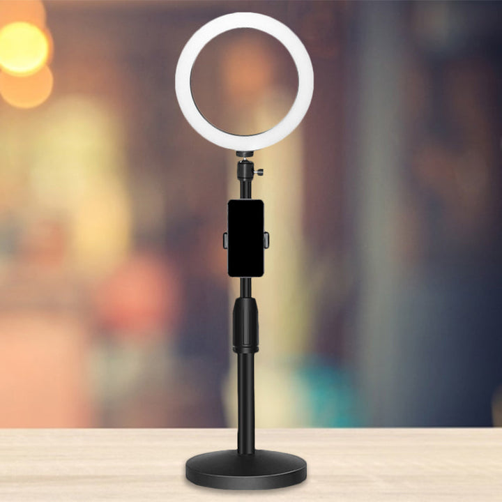 Azura | Minimalistic Circular Make-Up Lamp Metal Mobile Phone Holder USB LED Fill Light in Black