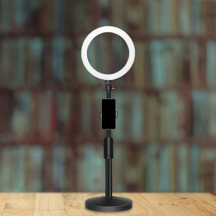 Azura | Minimalistic Circular Make-Up Lamp Metal Mobile Phone Holder USB LED Fill Light in Black