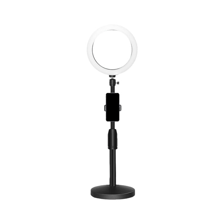 Azura | Minimalistic Circular Make-Up Lamp Metal Mobile Phone Holder USB LED Fill Light in Black