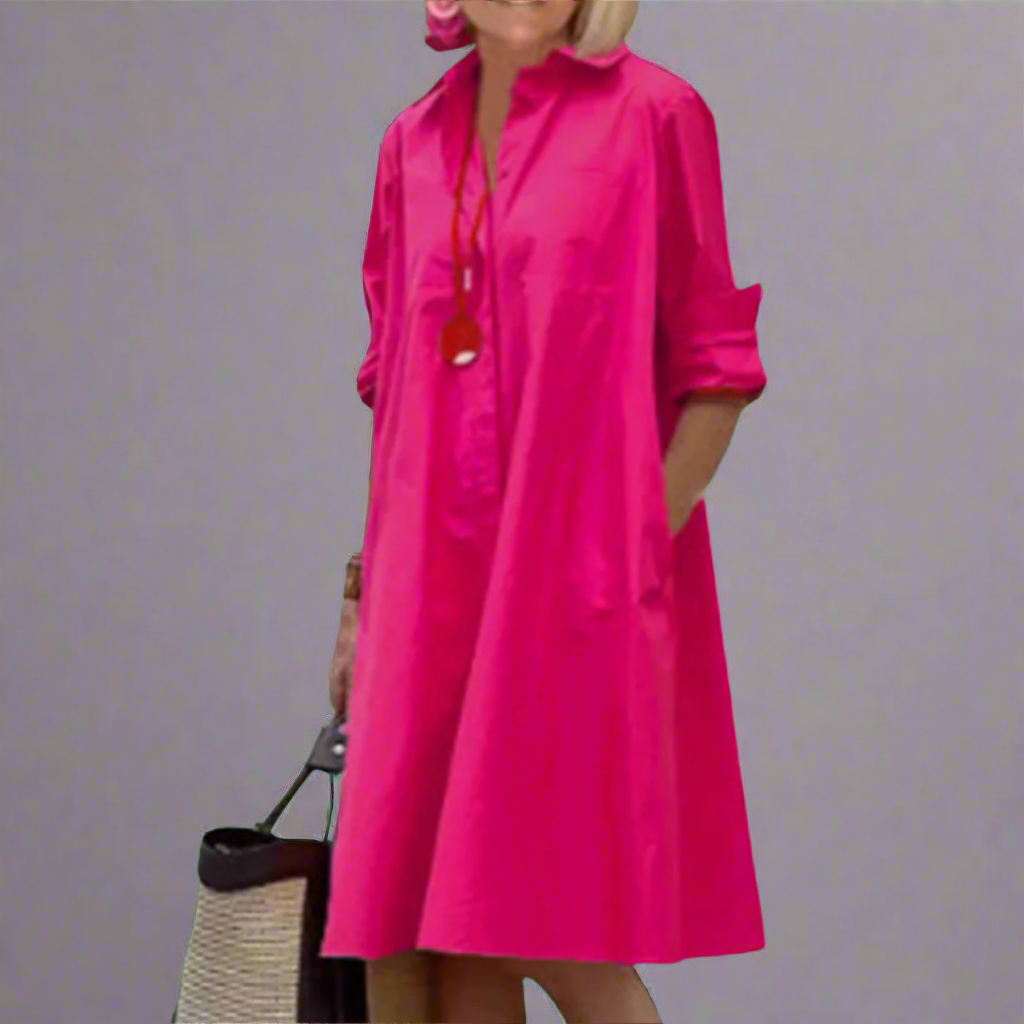 Indigo | Elegant Long Sleeve Shirt Dress