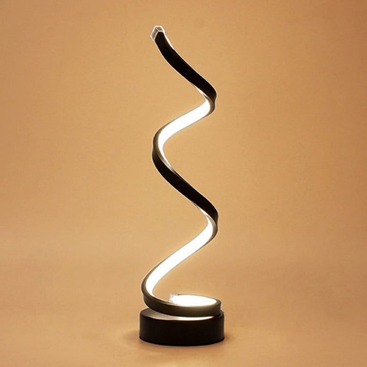 BowLift | Spiral Ribbon Metal Table Lamp Simplicity Black/White/Gold LED Work Lighting with Round Base in Warm/White Light