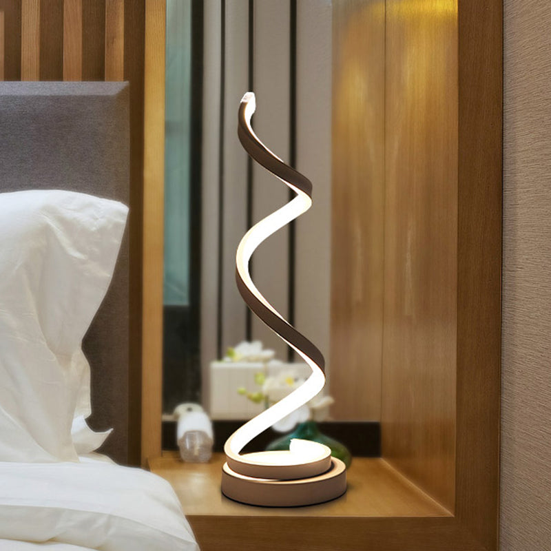 BowLift | Spiral Ribbon Metal Table Lamp Simplicity Black/White/Gold LED Work Lighting with Round Base in Warm/White Light