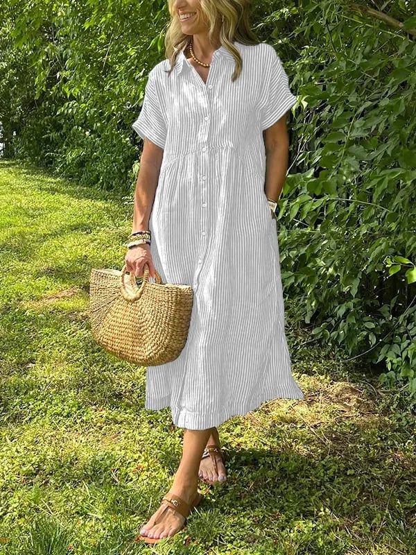 CLAIRE – EFFORTLESS STRIPED SHIRT DRESS