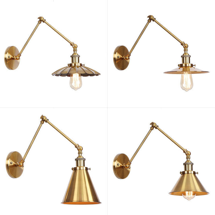 Azura | Iron Brass Wall Lighting Scalloped/Horn/Cone Single 6"/8" Width Antique Wall Lamp with Swing Arm