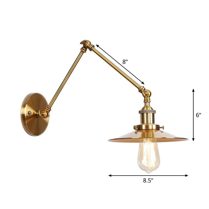 Azura | Iron Brass Wall Lighting Scalloped/Horn/Cone Single 6"/8" Width Antique Wall Lamp with Swing Arm
