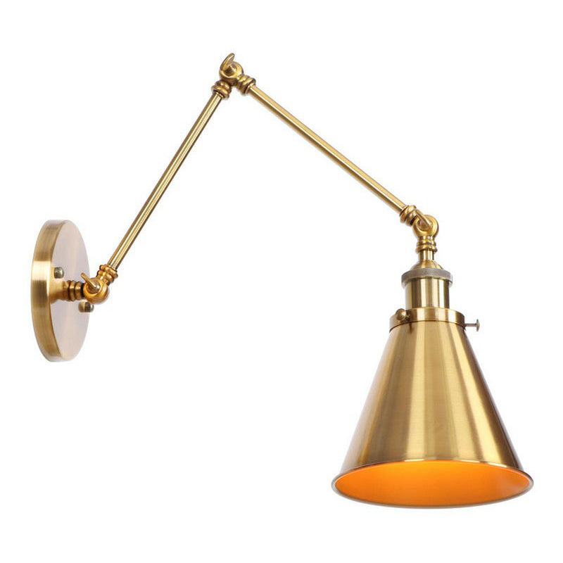 Azura | Iron Brass Wall Lighting Scalloped/Horn/Cone Single 6"/8" Width Antique Wall Lamp with Swing Arm