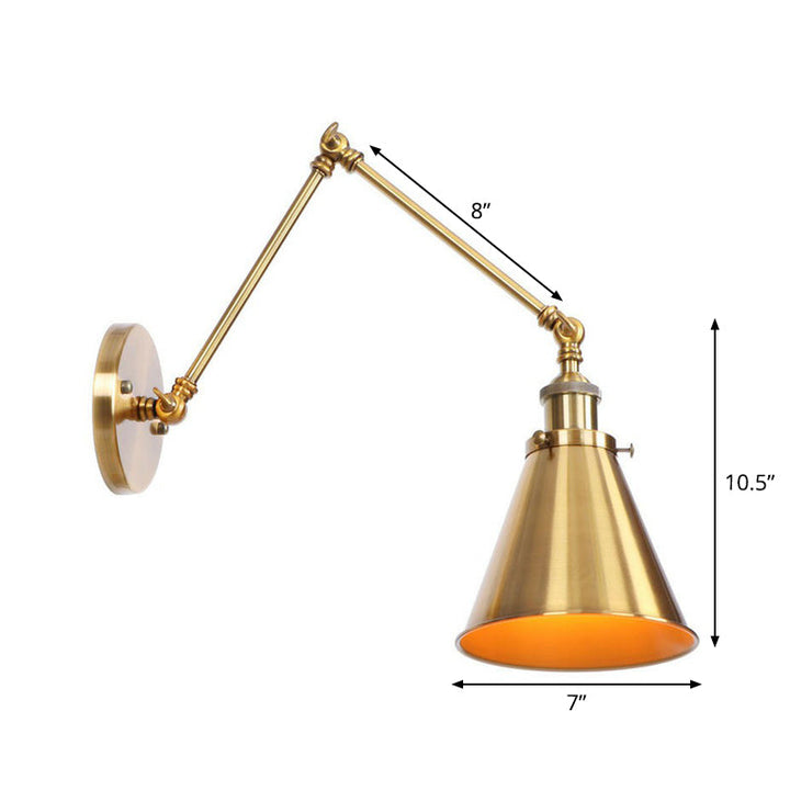 Azura | Iron Brass Wall Lighting Scalloped/Horn/Cone Single 6"/8" Width Antique Wall Lamp with Swing Arm