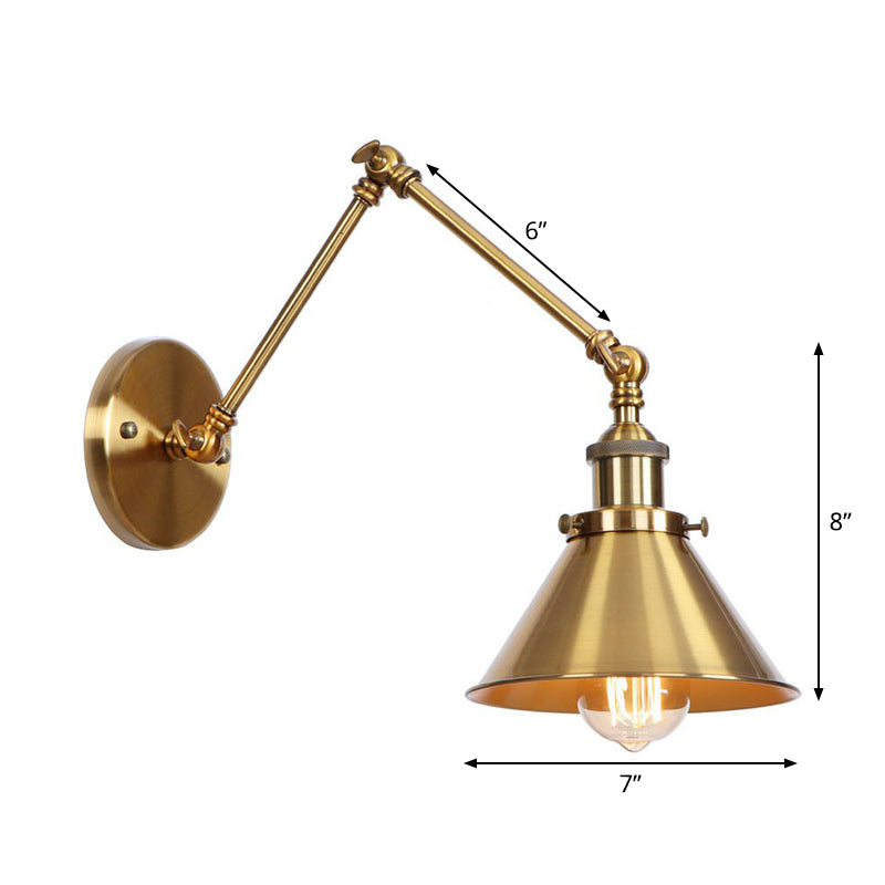 Azura | Iron Brass Wall Lighting Scalloped/Horn/Cone Single 6"/8" Width Antique Wall Lamp with Swing Arm