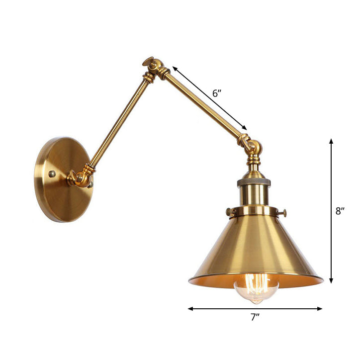 Azura | Iron Brass Wall Lighting Scalloped/Horn/Cone Single 6"/8" Width Antique Wall Lamp with Swing Arm